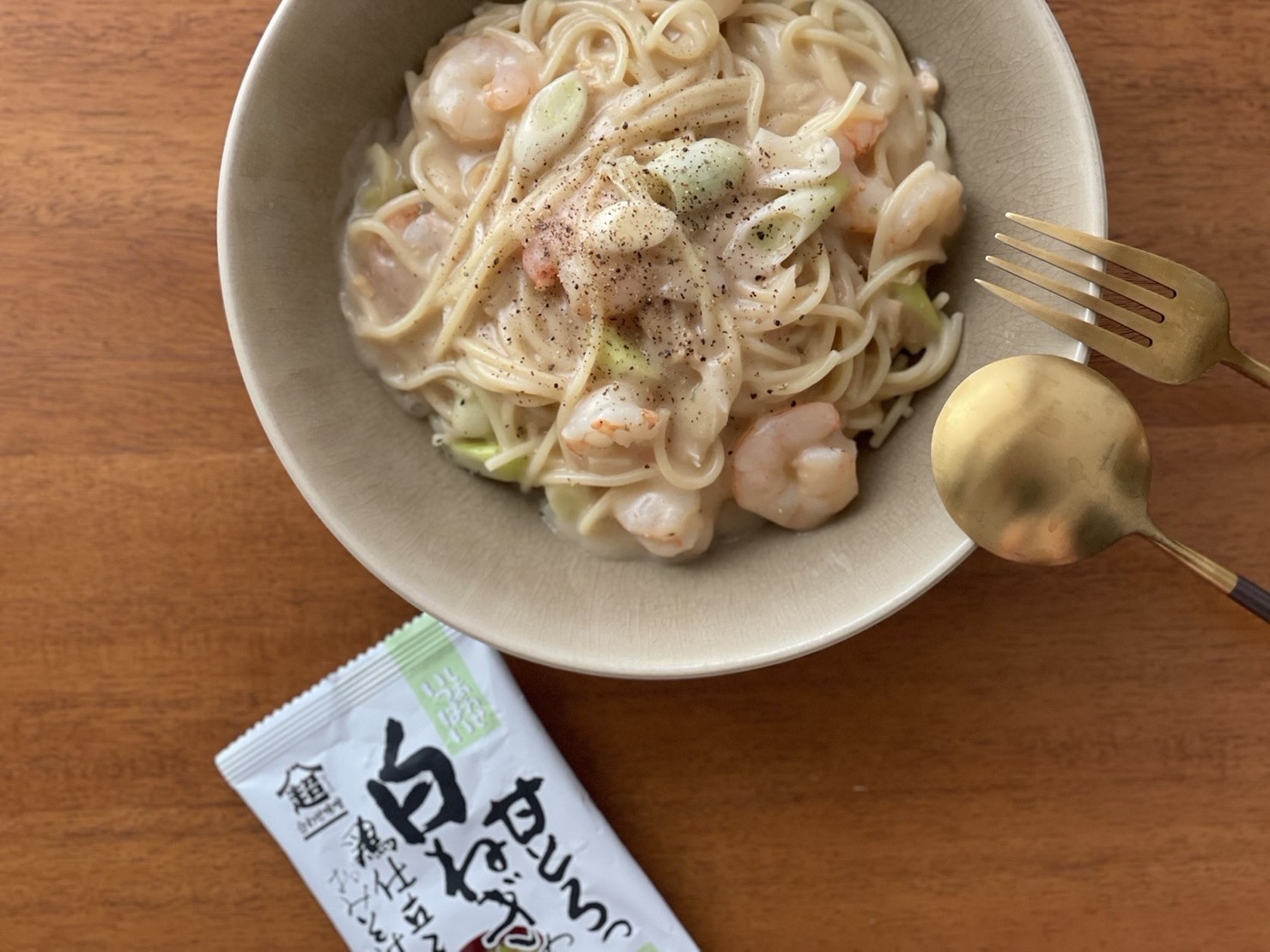 白ねぎのだしクリームパスタ