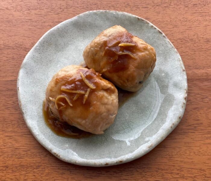 オニオンスープで味付け肉巻きおにぎり